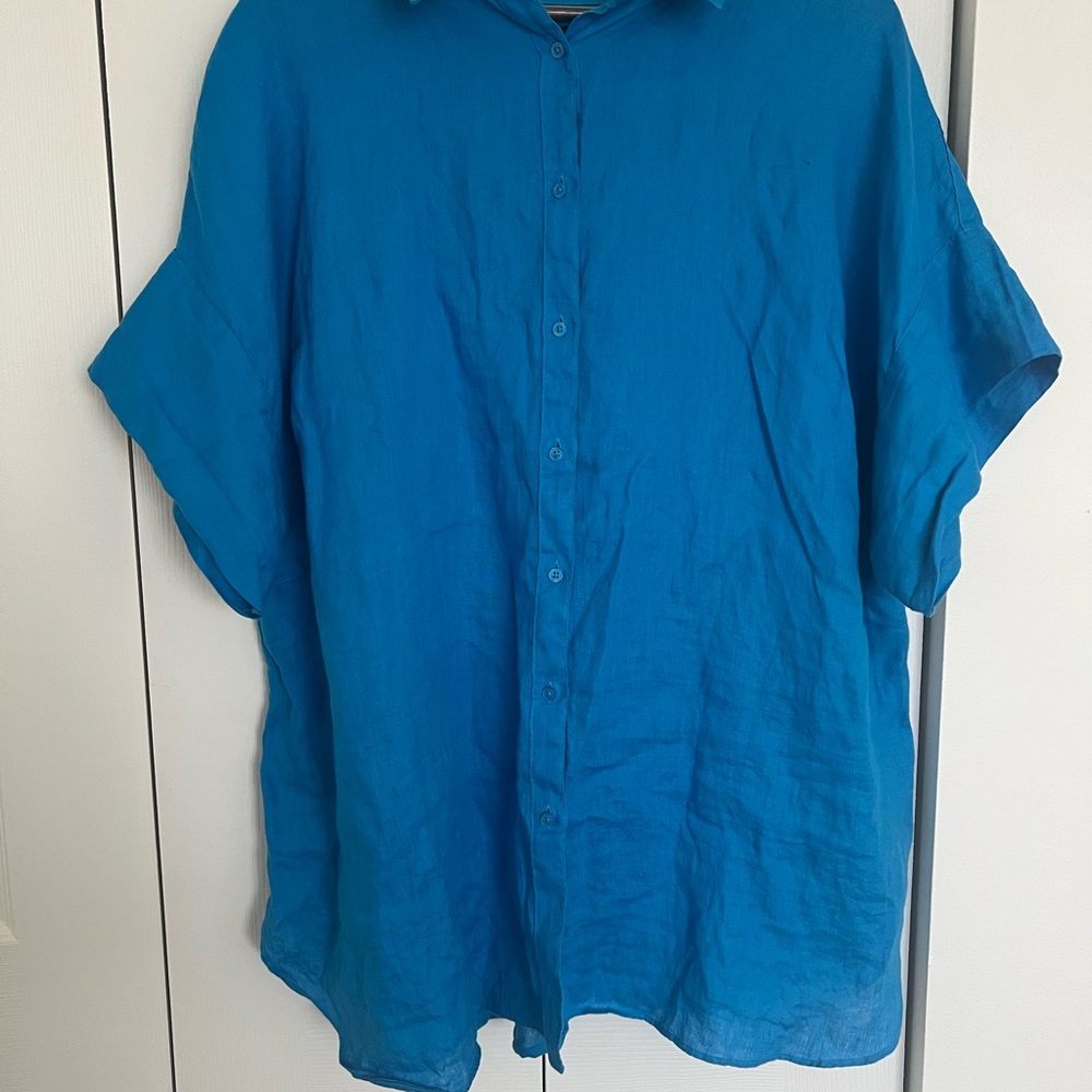 Ralph Lauren sky blue women Shirt 100% linen size 3x little scab in front